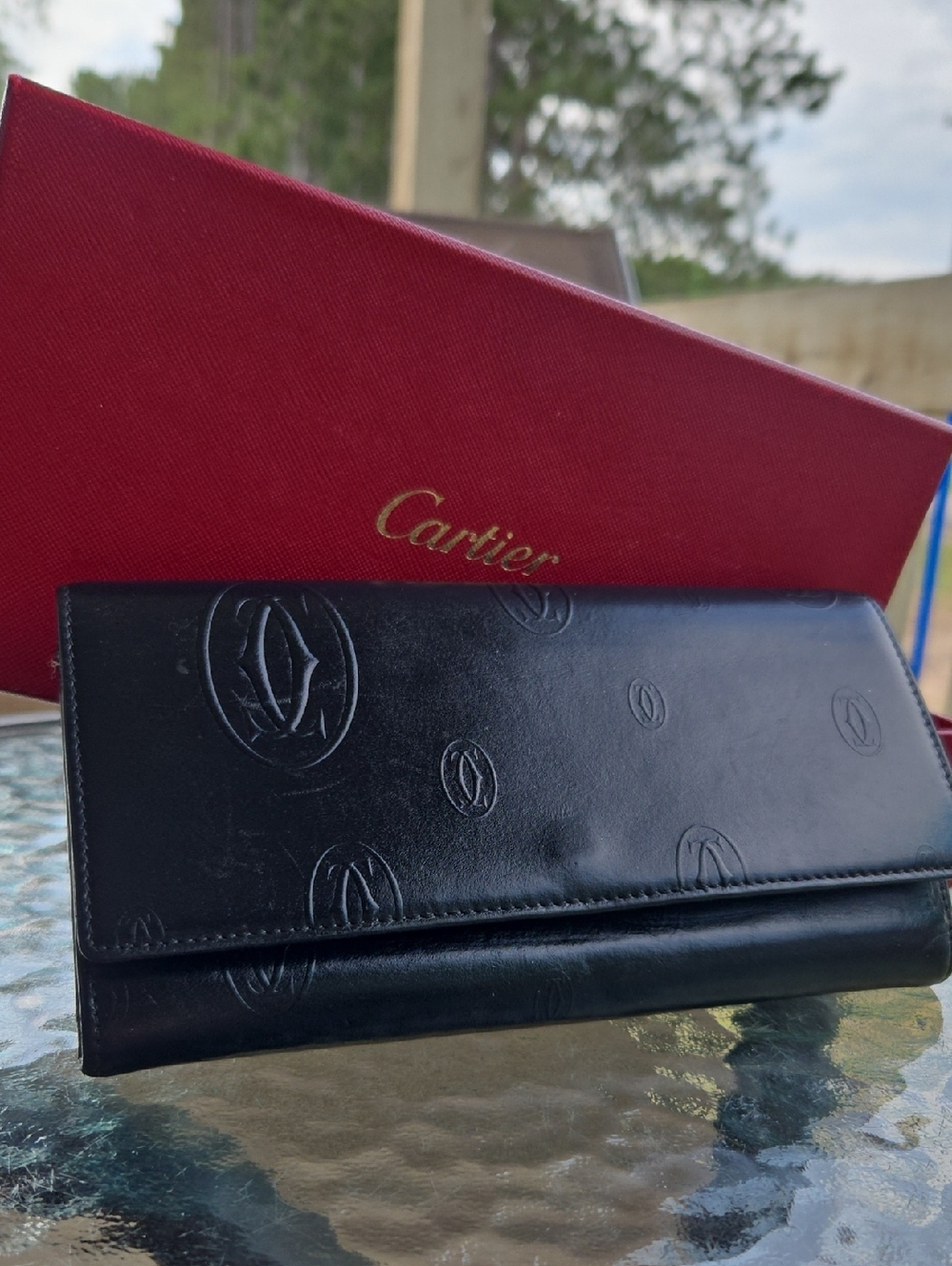 Cartier Black Embossed Leather Continental Birthday Wallet